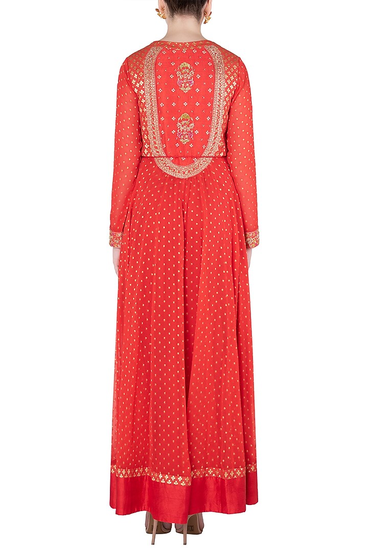 Red embroidered anarkali set available only at Pernia's Pop Up Shop.