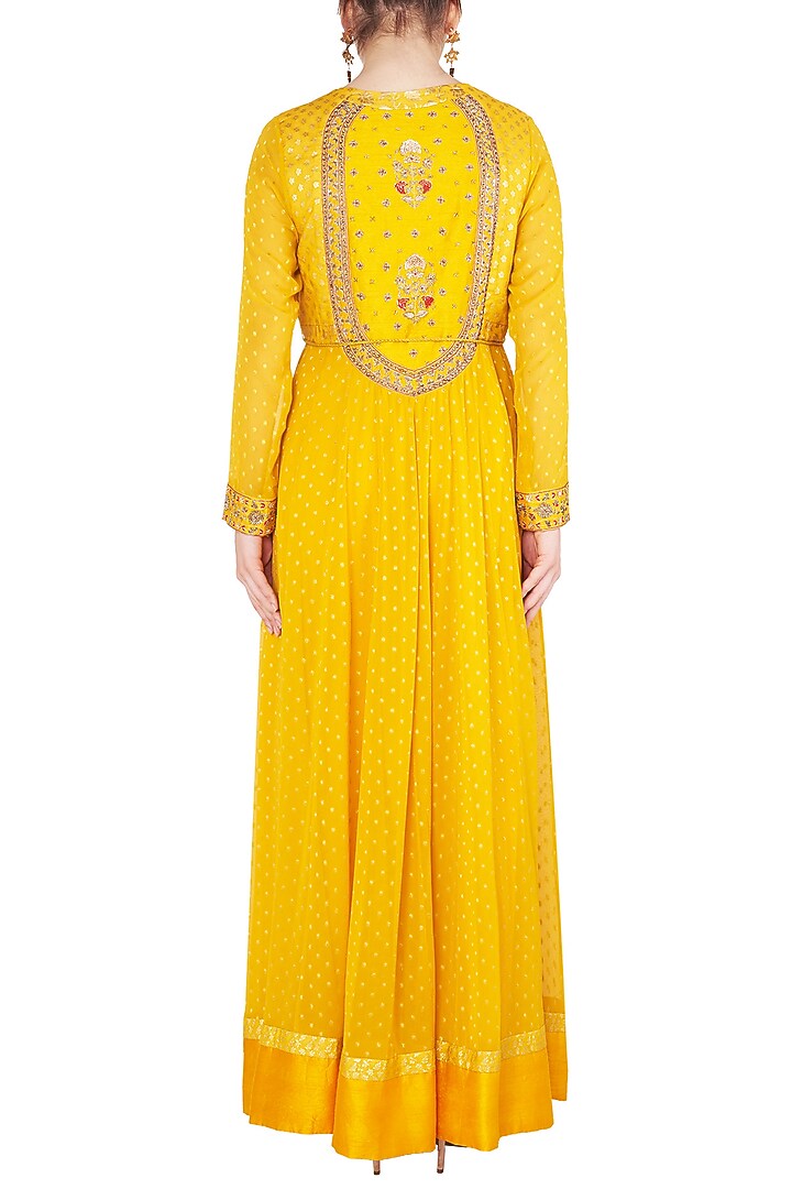 Yellow embroidered anarkali set available only at Pernia's Pop Up Shop.