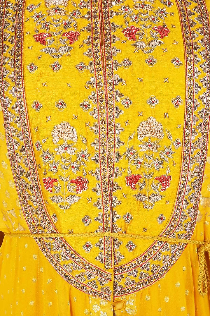 Yellow embroidered anarkali set available only at Pernia's Pop Up Shop.