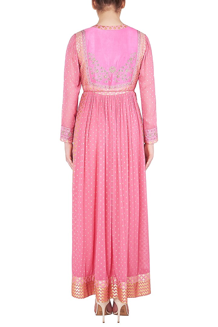 Coral pink embroidered anarkali set available only at Pernia's Pop Up Shop.