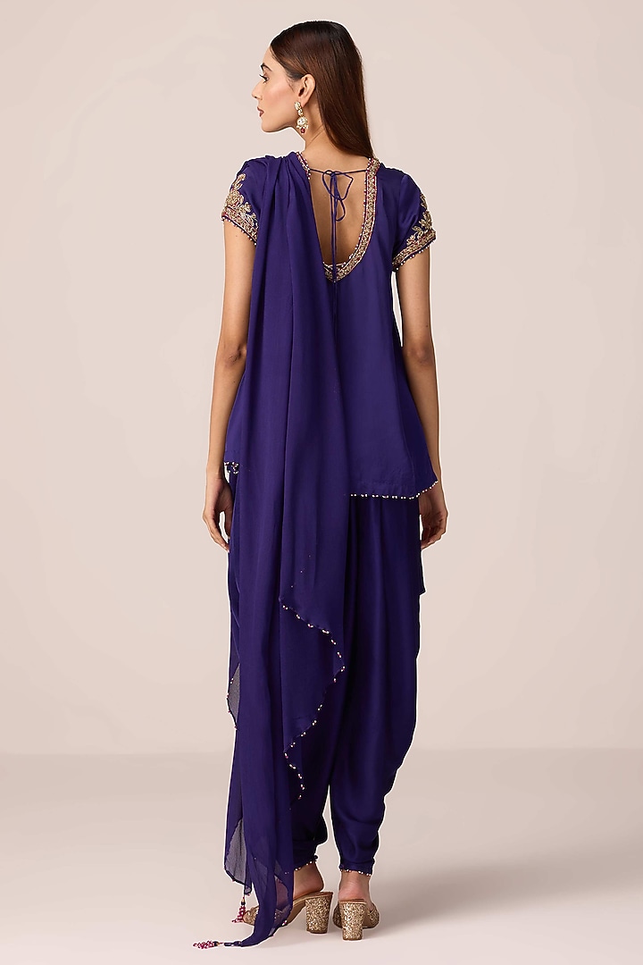 Purple Wine Organza Satin Dhoti Set by Shyam Narayan Prasad at Pernia's Pop Up Shop