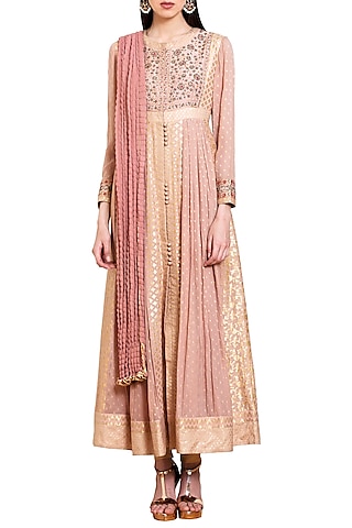 Old Pink Embroidered Anarkali Set by Shyam Narayan Prasad