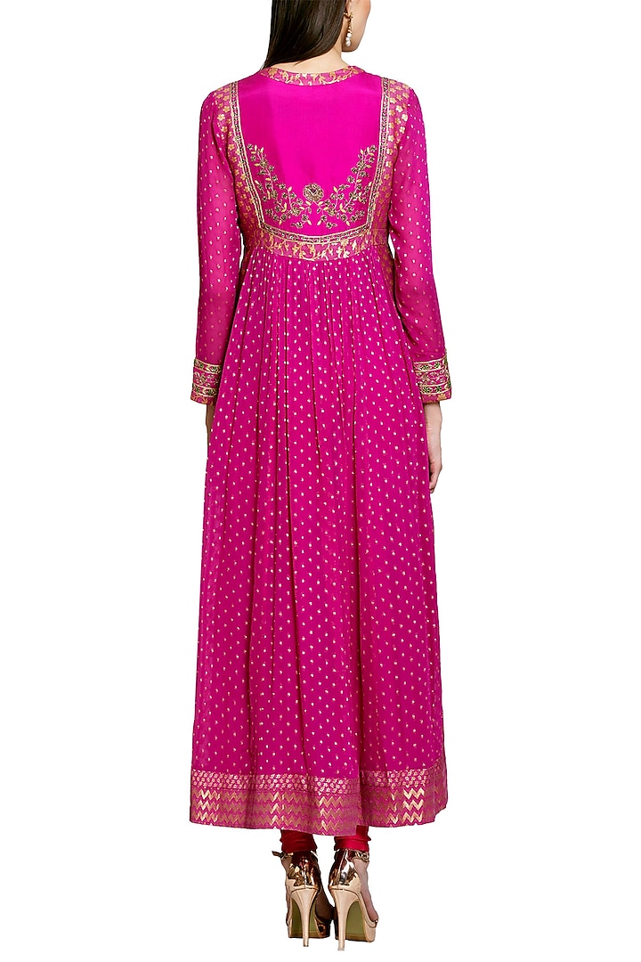 Dark Pink Embroidered Anarkali Set by Shyam Narayan Prasad