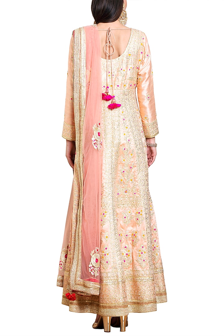 Neutral peach embroidered anarkali set available only at Pernia's Pop Up Shop.