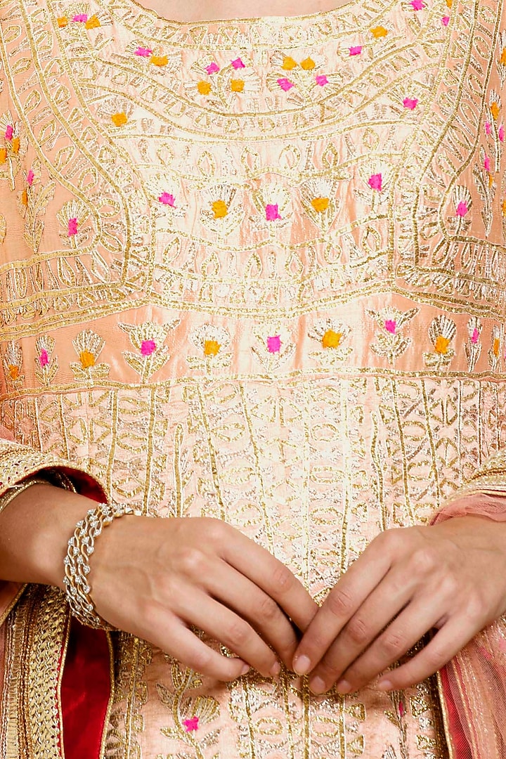 Neutral peach embroidered anarkali set available only at Pernia's Pop Up Shop.