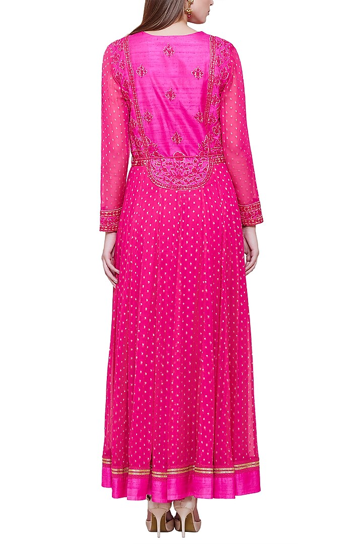 Emerald pink embroidered anarkali set available only at Pernia's Pop Up Shop.