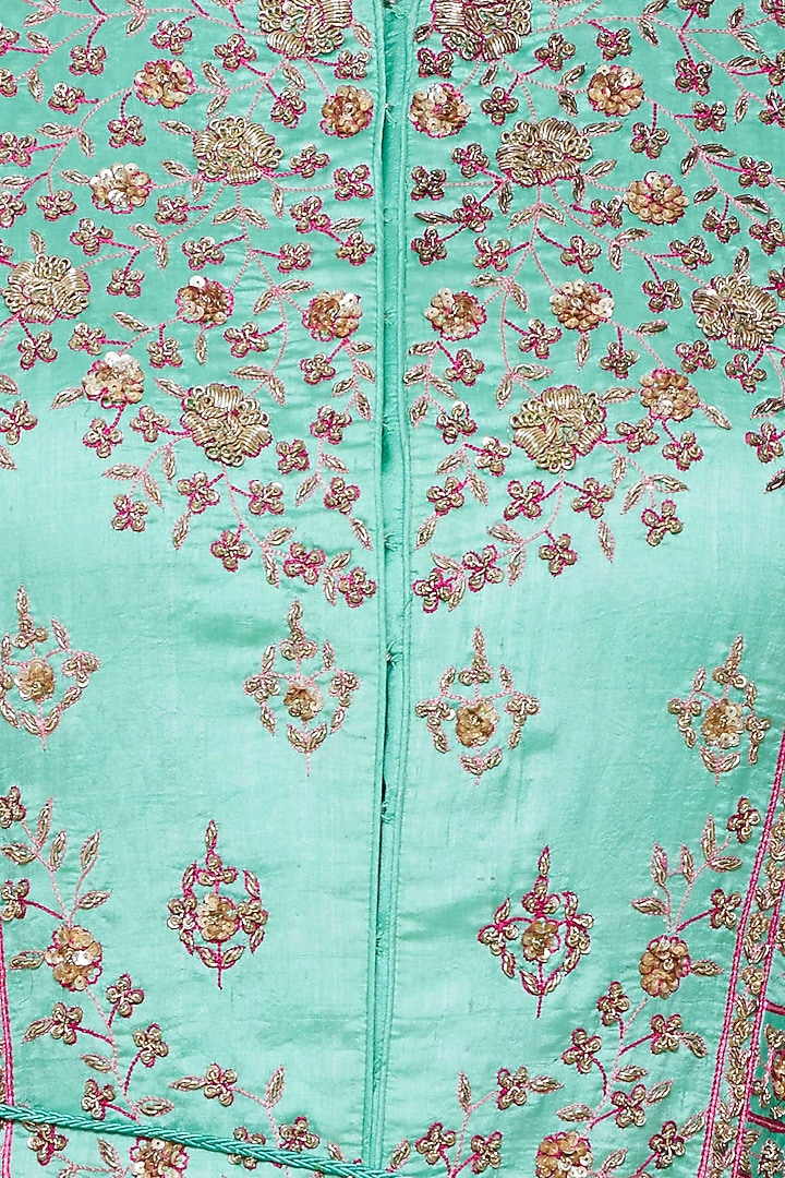 Sea green embroidered anarkali set available only at Pernia's Pop Up Shop.