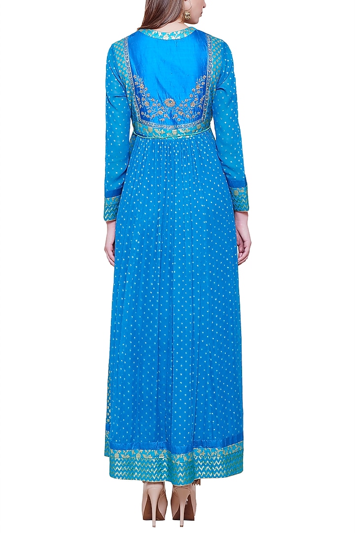 Emerald blue embroidered anarkali set available only at Pernia's Pop Up Shop.