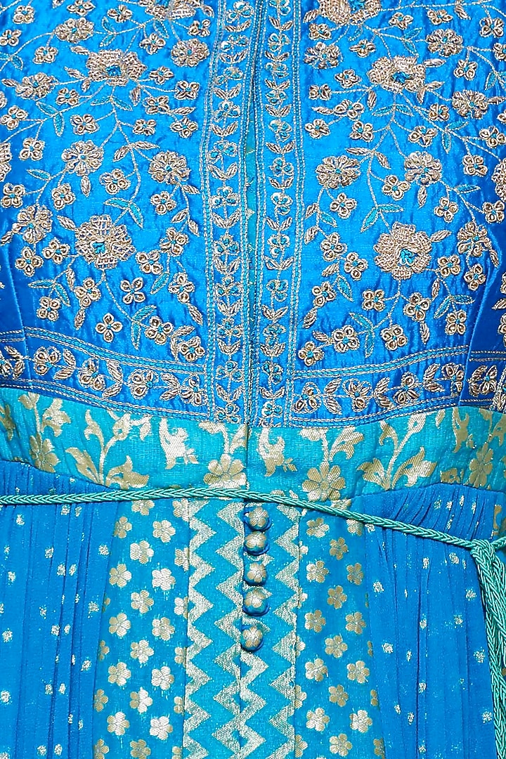 Emerald blue embroidered anarkali set available only at Pernia's Pop Up Shop.
