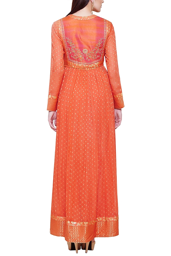 Burnt orange embroidered anarkali set available only at Pernia's Pop Up Shop.