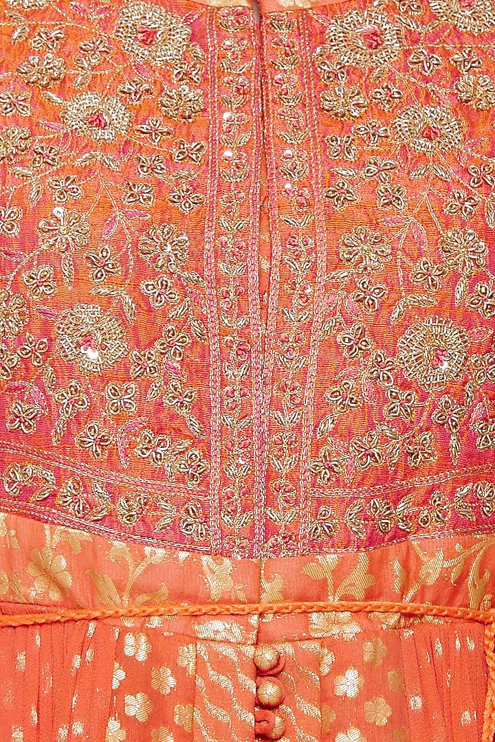 Burnt orange embroidered anarkali set available only at Pernia's Pop Up Shop.