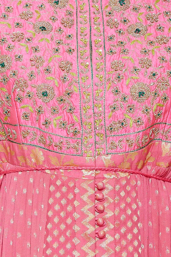 Dark coral pink embroidered anarkali set available only at Pernia's Pop Up Shop.