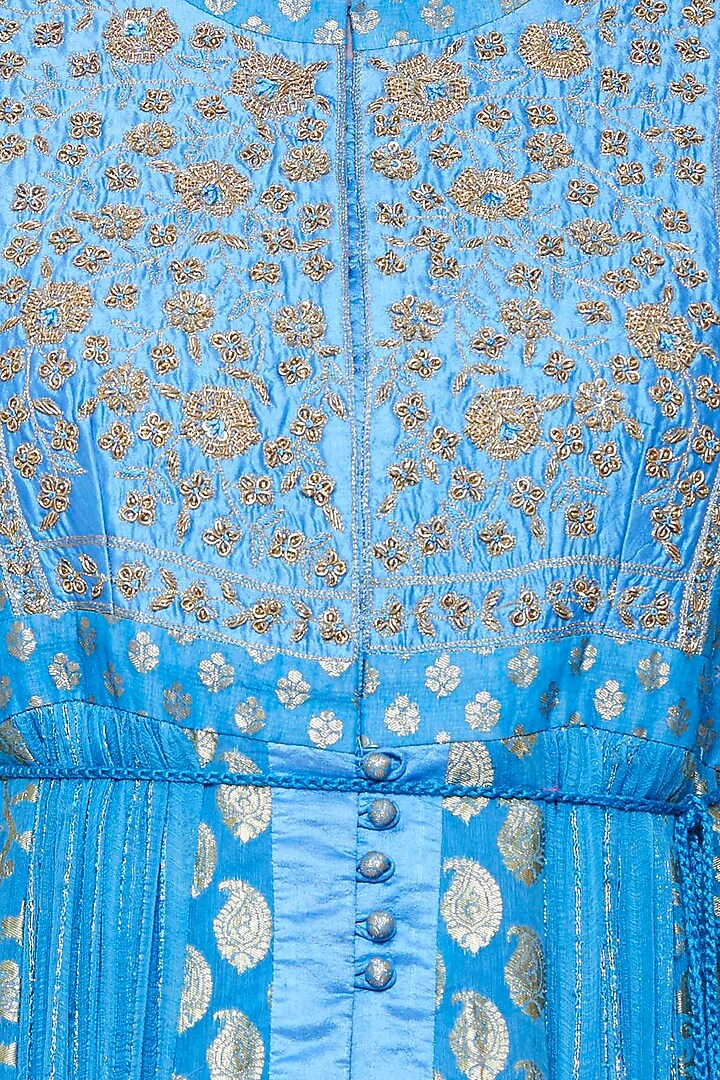 Smoke blue embroidered anarkali set available only at Pernia's Pop Up Shop.