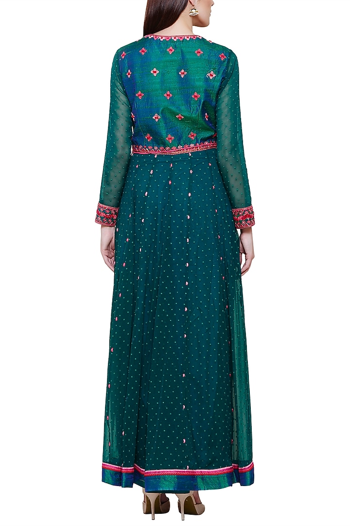 Teal pink embroidered anarkali set available only at Pernia's Pop Up Shop.
