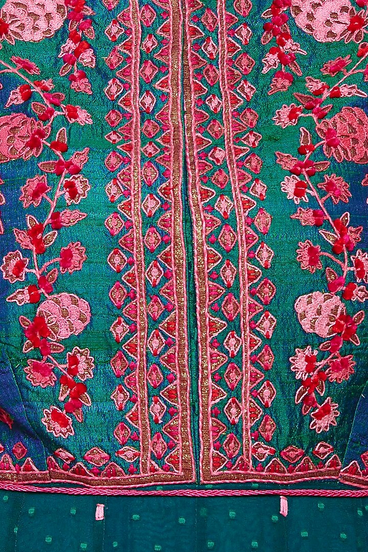Teal pink embroidered anarkali set available only at Pernia's Pop Up Shop.