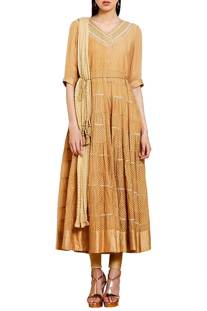 Light brown embroidered kurta set available only at Pernia's Pop Up Shop.