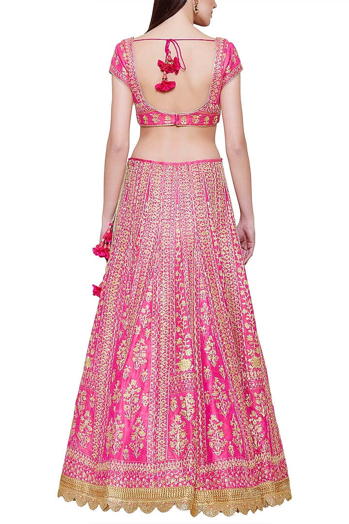 Emerald pink embroidered lehenga set available only at Pernia's Pop Up Shop.