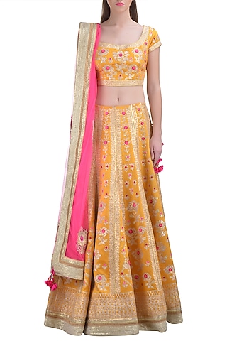 Yellow Embroidered Lehenga Set by Shyam Narayan Prasad
