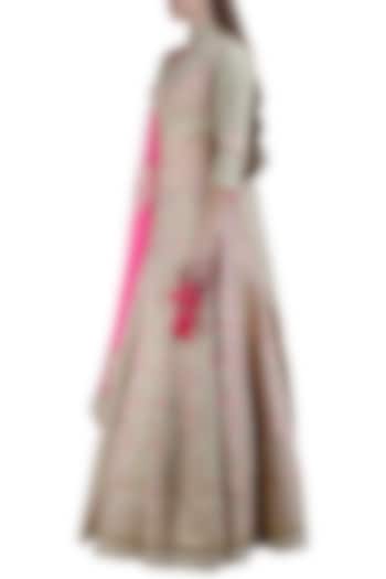 Sage green embroidered lehenga set available only at Pernia's Pop Up Shop.