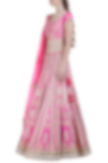 Pink Embroidered Silk Lehenga Set by Shyam Narayan Prasad