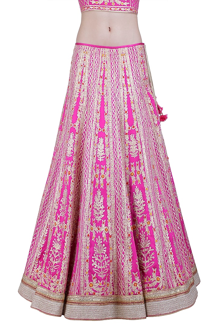 Pink embroidered silk lehenga set available only at Pernia's Pop Up Shop.