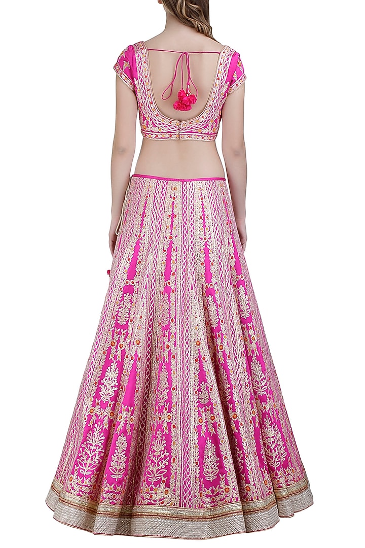 Pink embroidered silk lehenga set available only at Pernia's Pop Up Shop.