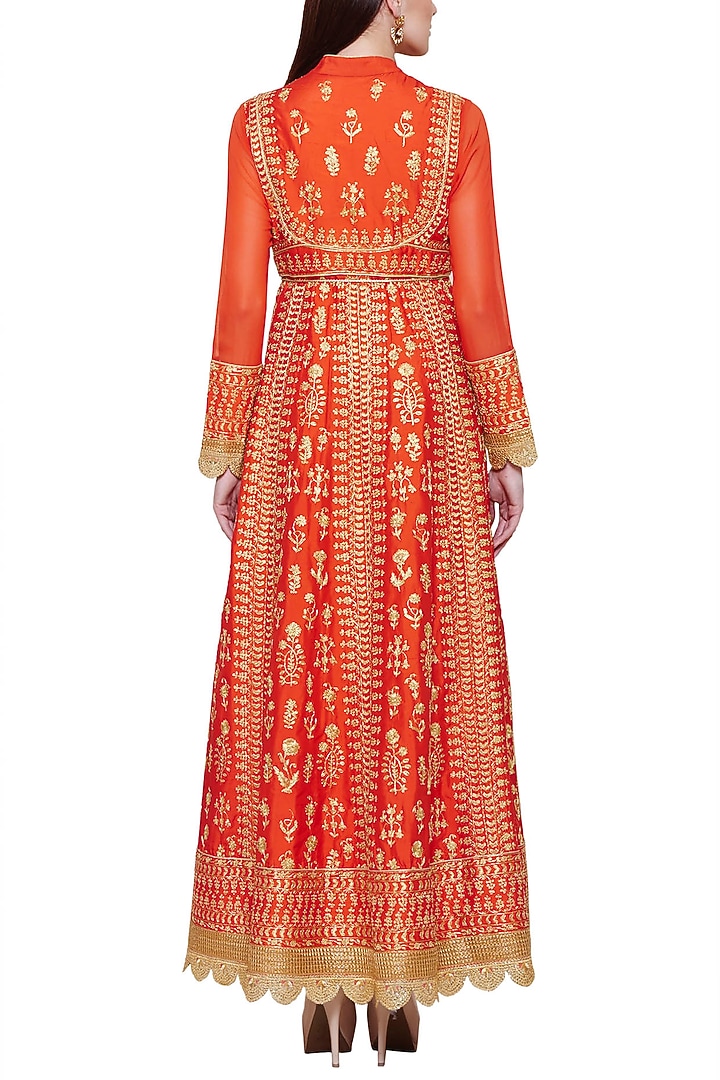 Emerald red embroidered anarkali set available only at Pernia's Pop Up Shop.
