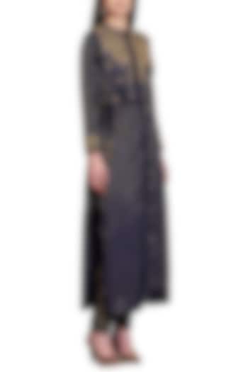 Navy blue embroidered anarkali set available only at Pernia's Pop Up Shop.