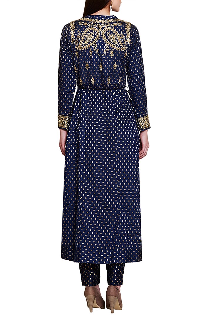 Navy blue embroidered anarkali set available only at Pernia's Pop Up Shop.