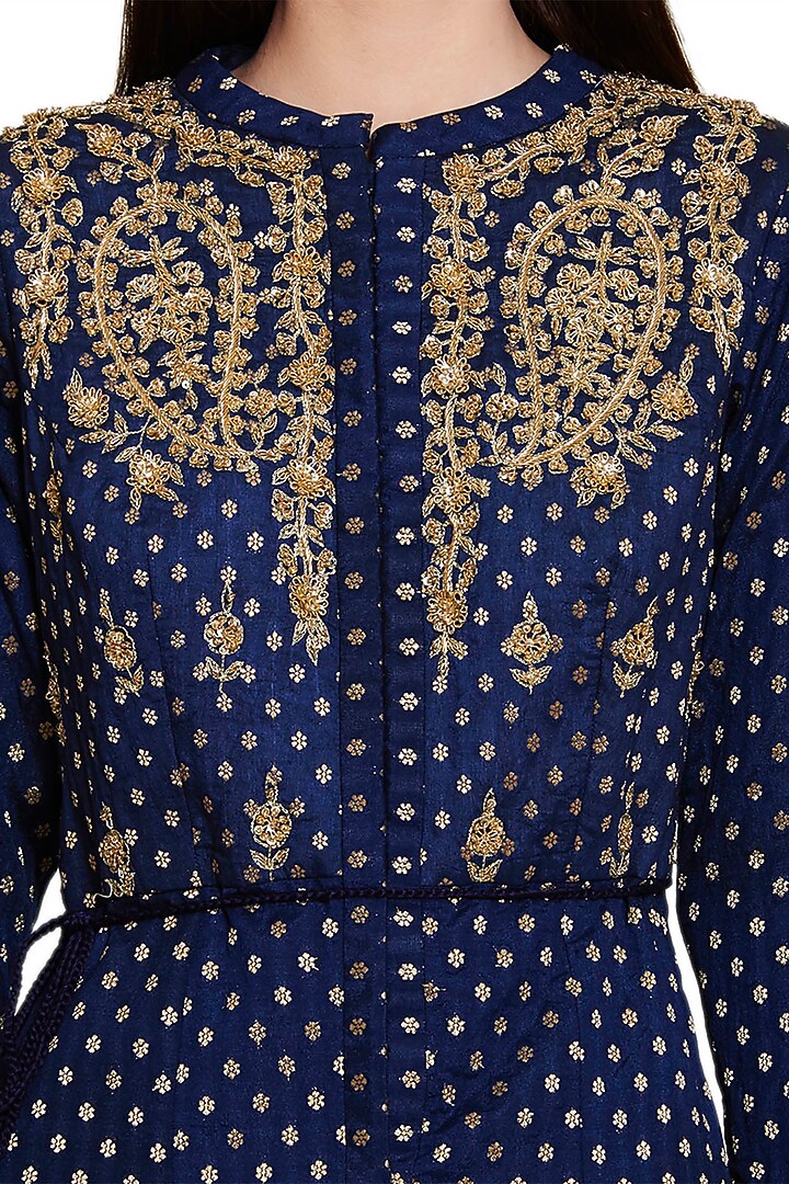 Navy blue embroidered anarkali set available only at Pernia's Pop Up Shop.