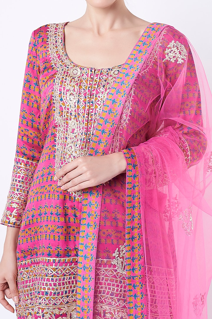 Medium Pink Printed Wedding Sharara Set by Shyam Narayan Prasad at Pernia's Pop Up Shop