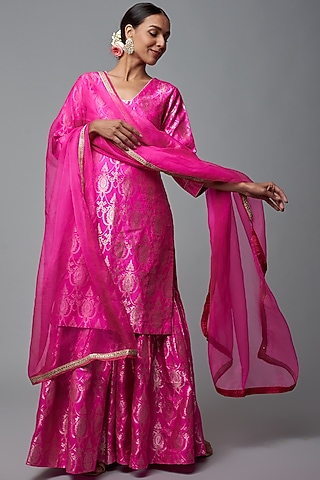 Pink Brocade Sharara Set by Sobariko