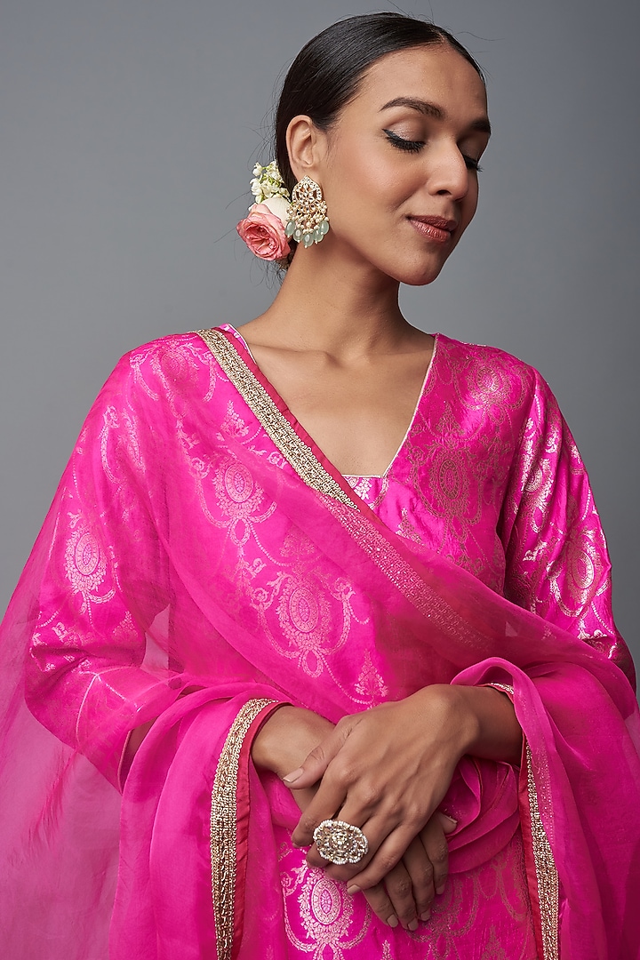 Pink Brocade Wedding Sharara Set by Sobariko at Pernia's Pop Up Shop