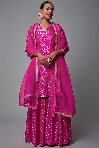 Pink Brocade Sharara Set by Sobariko