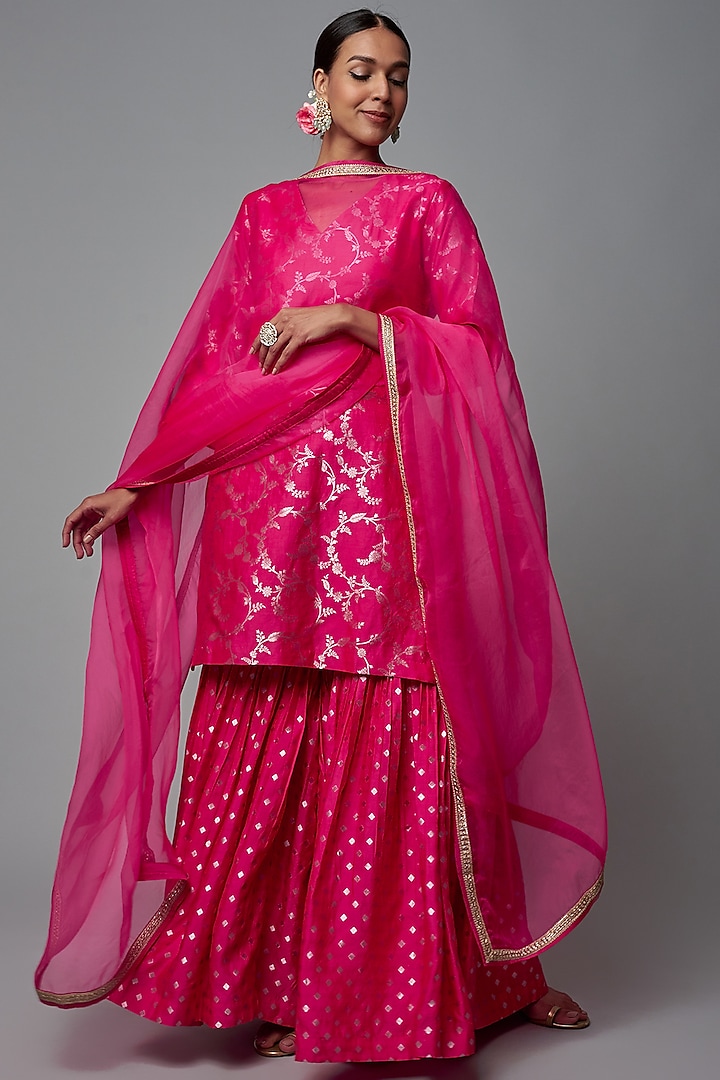 Pink Brocade Sharara Set by Sobariko