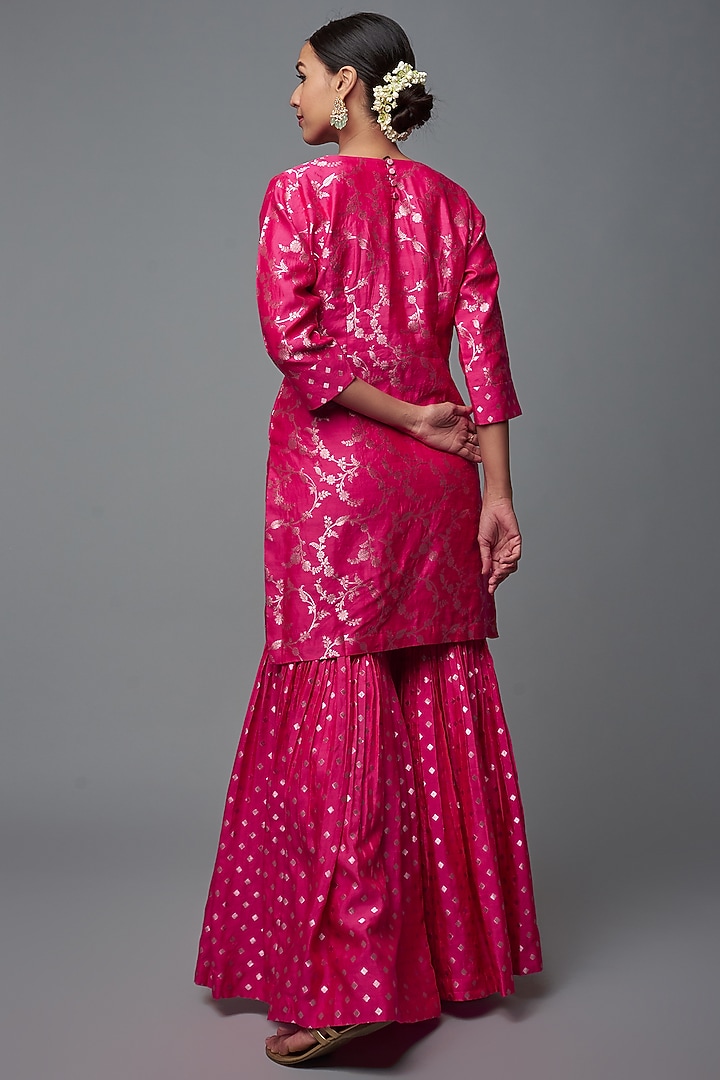 Pink Brocade Wedding Sharara Set by Sobariko at Pernia's Pop Up Shop