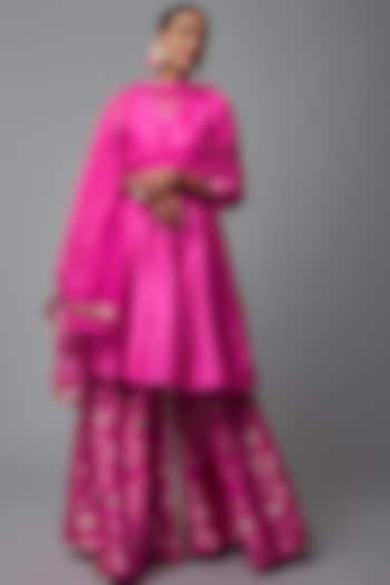 Pink Brocade Sharara Set by Sobariko at Pernia's Pop Up Shop