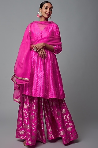 Pink Brocade Sharara Set by Sobariko