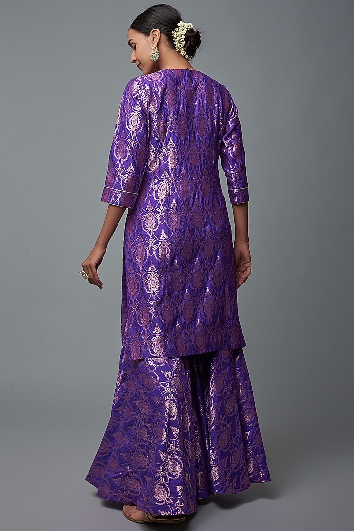 Purple Brocade Wedding Sharara Set by Sobariko at Pernia's Pop Up Shop