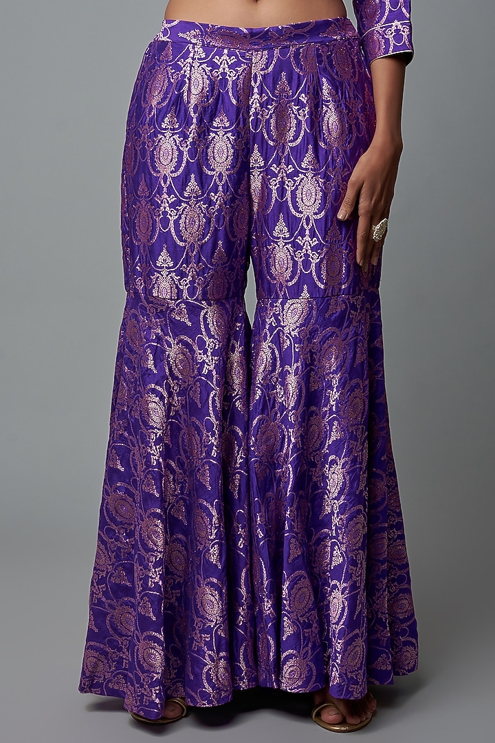 Purple Brocade Wedding Sharara Set by Sobariko at Pernia's Pop Up Shop
