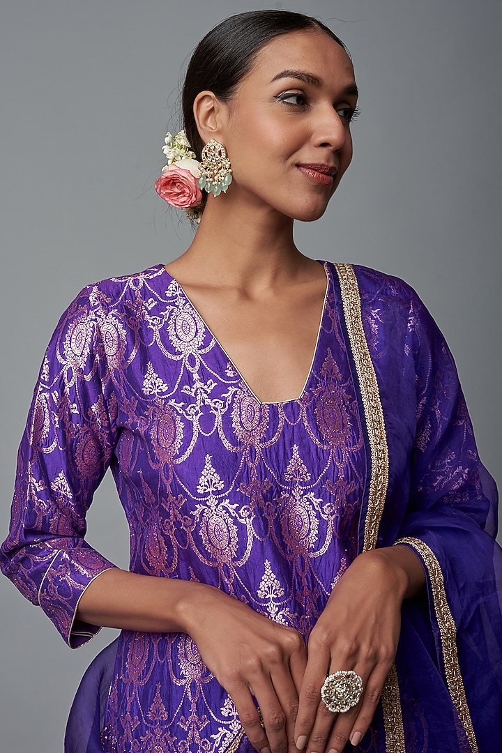 Purple Brocade Wedding Sharara Set by Sobariko at Pernia's Pop Up Shop