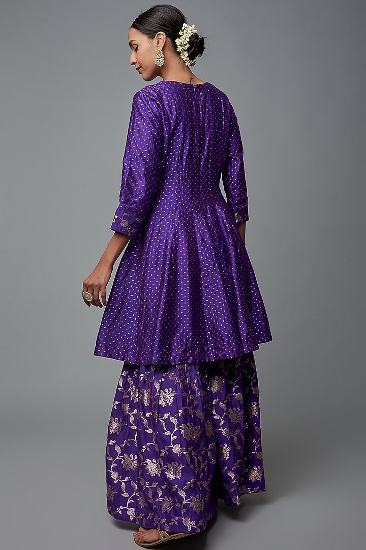 Purple Brocade Floral Wedding Sharara Set by Sobariko at Pernia's Pop Up Shop