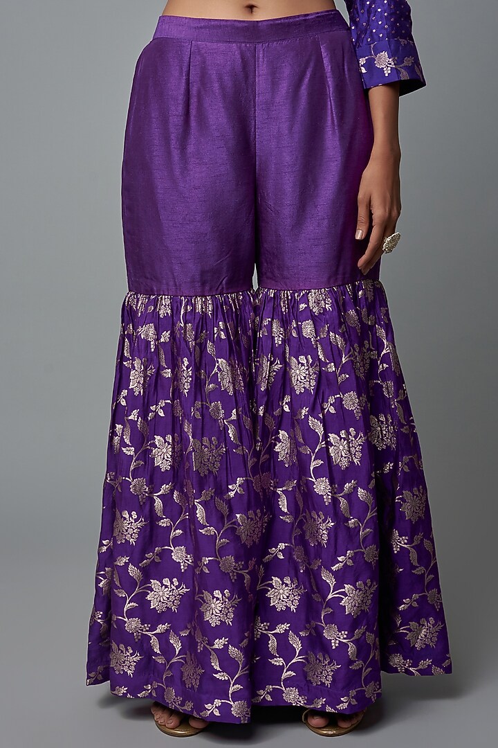 Purple Brocade Floral Wedding Sharara Set by Sobariko at Pernia's Pop Up Shop