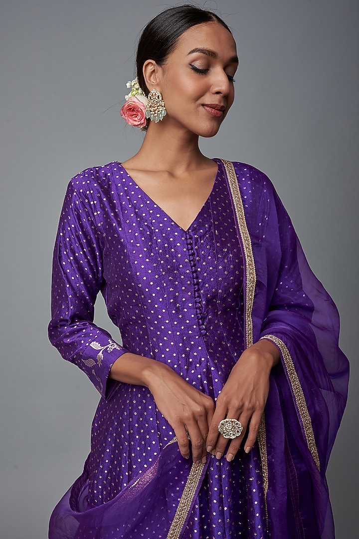 Purple Brocade Floral Wedding Sharara Set by Sobariko at Pernia's Pop Up Shop