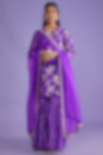 Purple Dotted Silk Sharara Set by Sobariko