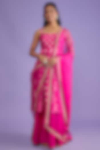 Pink Banarasi Silk Kalidar Kurta Set by Sobariko