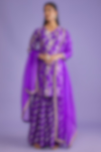 Purple Silk Sharara Set by Sobariko