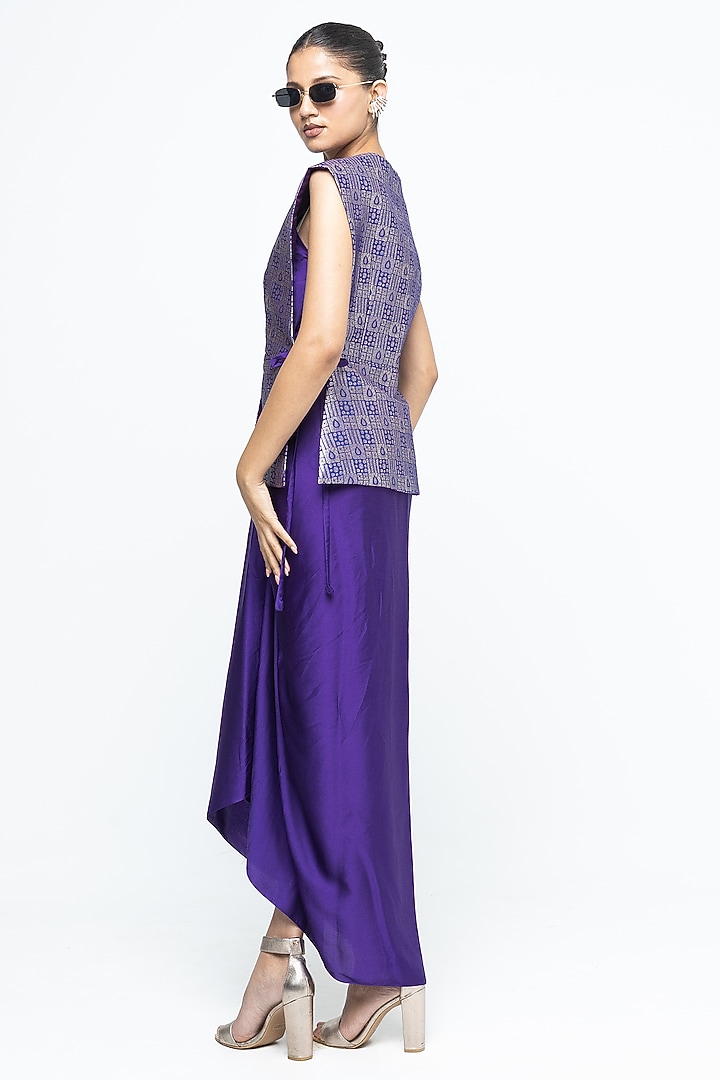 Purple Silk & Satin Vacation Dress With Brocade Gilet by Sobariko at Pernia's Pop Up Shop