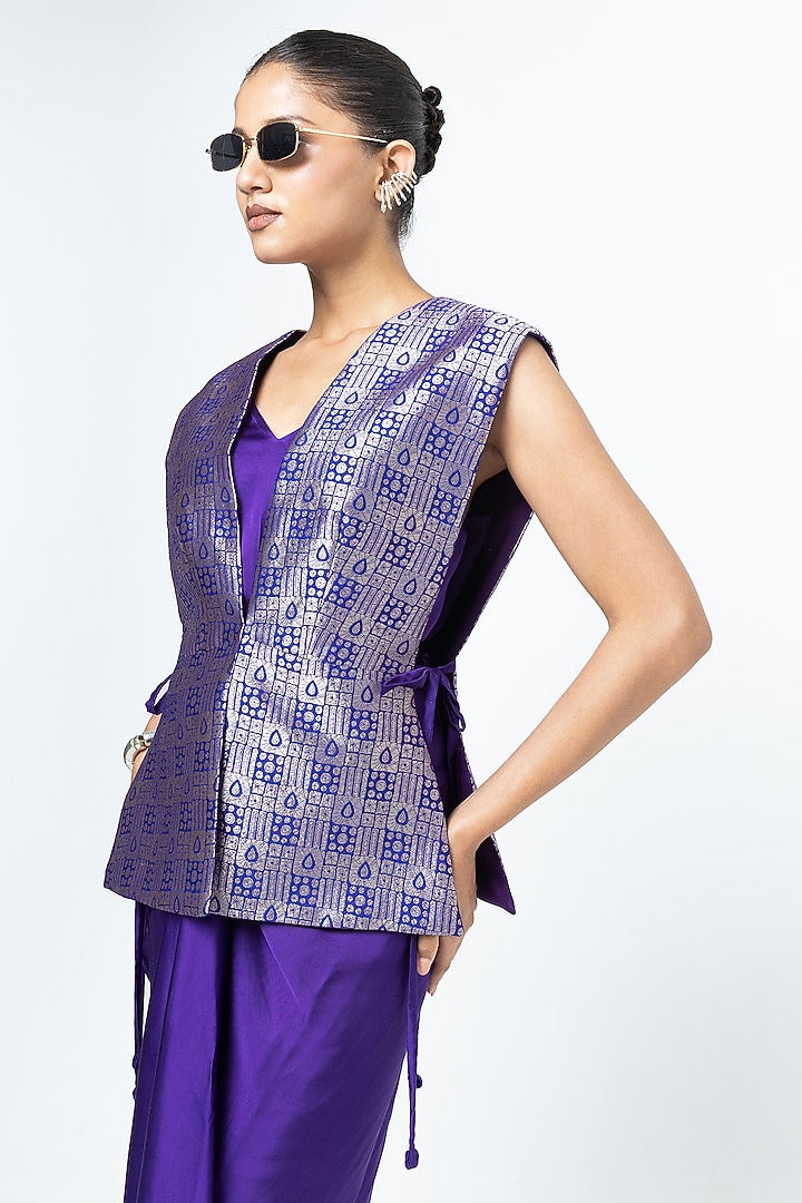 Purple Silk & Satin Vacation Dress With Brocade Gilet by Sobariko at Pernia's Pop Up Shop