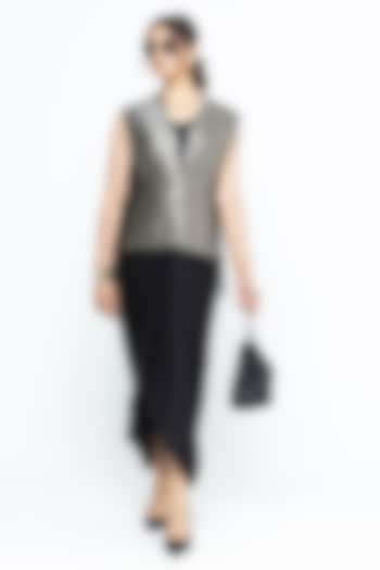 Black Silk & Satin Vacation Dress With Brocade Gilet by Sobariko at Pernia's Pop Up Shop
